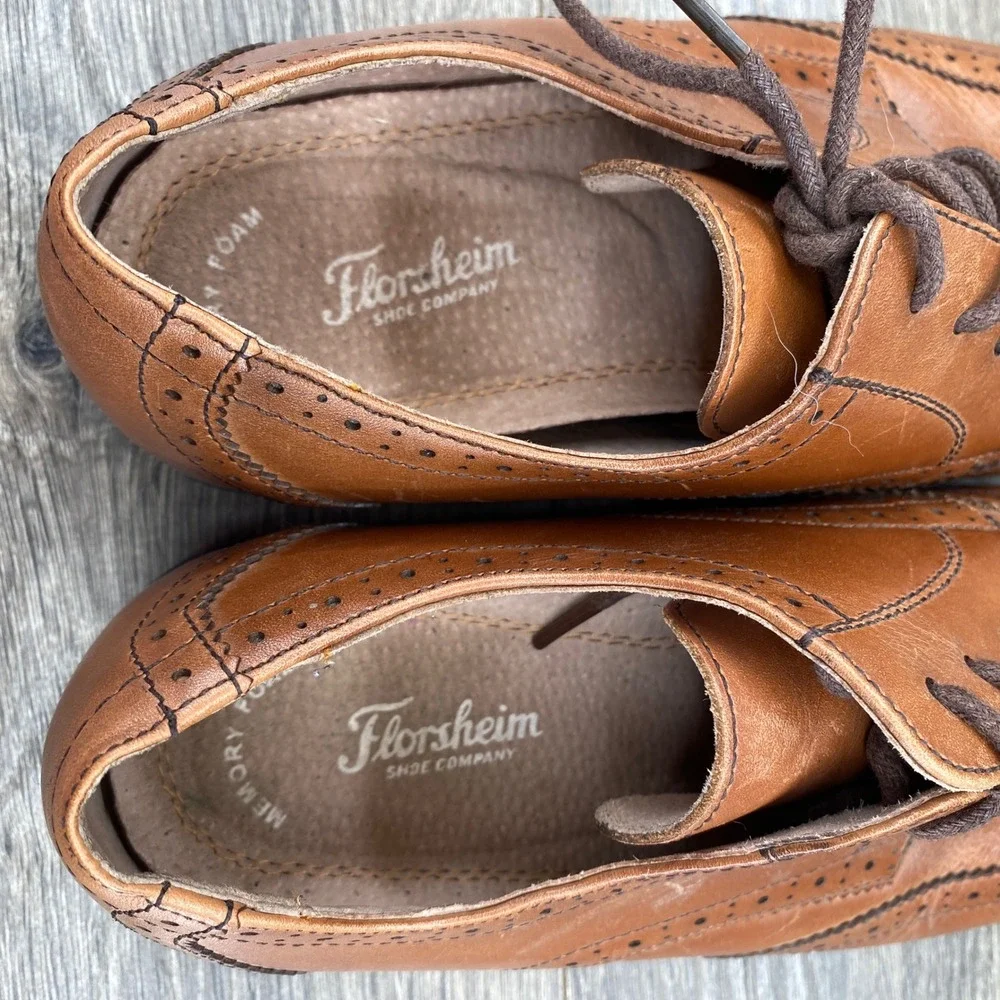 Florsheim Kids Wingtip Oxford Boys Size 7 M Cognac Brown Leather Brogue 16669